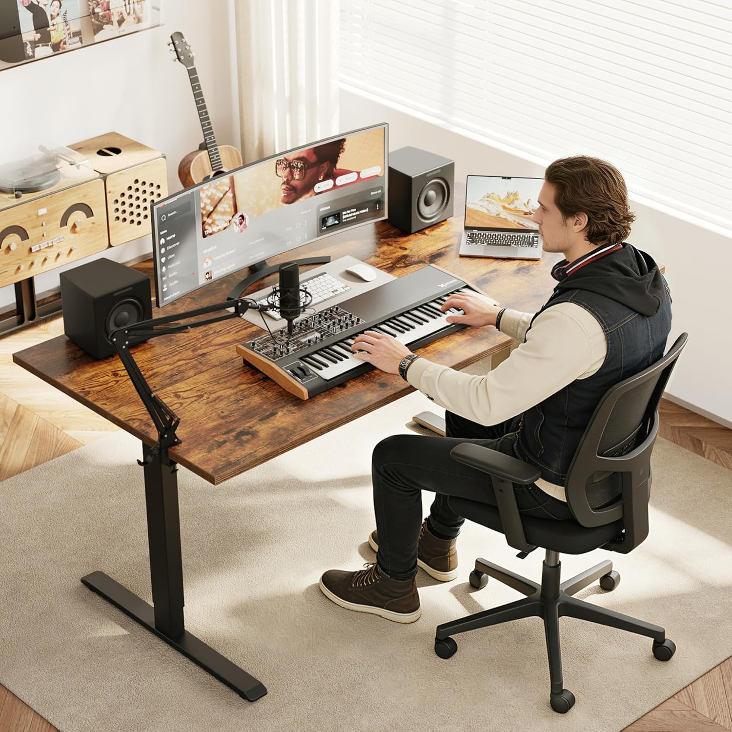 Agilestic Electric Standing Desk, 55 x 28 Inches Height Adjustable Desk, Sit Stand up for Work Office Home, Ergonomic Rising Computer Table with Memory Preset, Rustic Brown