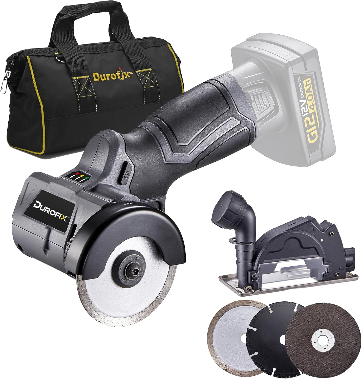 Durofix G12 Series RK12136-2-K2 12V Cordless 3/8' Hammer Drill Power Tool Combo Kit with 3 Inch Compact Cut Off Tool, Reciprocating Saw, 1 Battery & Charger