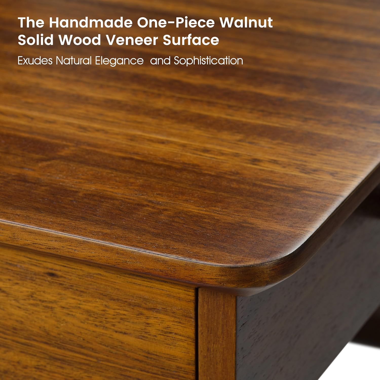 EUREKA ERGONOMIC 63' L-Shaped Standing Desk, Solid Walnut Top, Dual Drawers, Height Adjustable Executive Desk with Monitor Stand, Right, Walnut