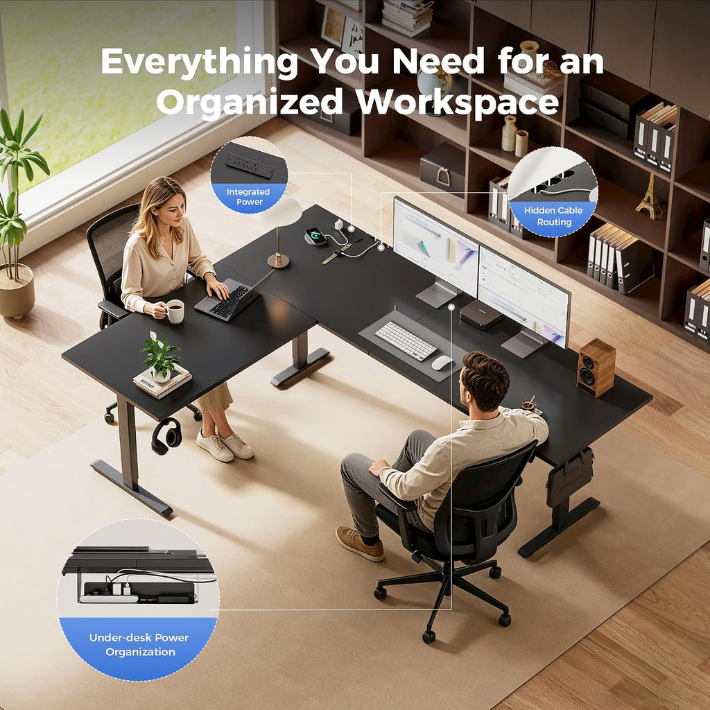 Agilestic Electric L Shaped Standing Desk 63 x 48 Inch with Power Outlet, Height Adjustable Corner Stand up Desk with Cable Management,Sit Stand Home Office Workstation with Splice Board, Black