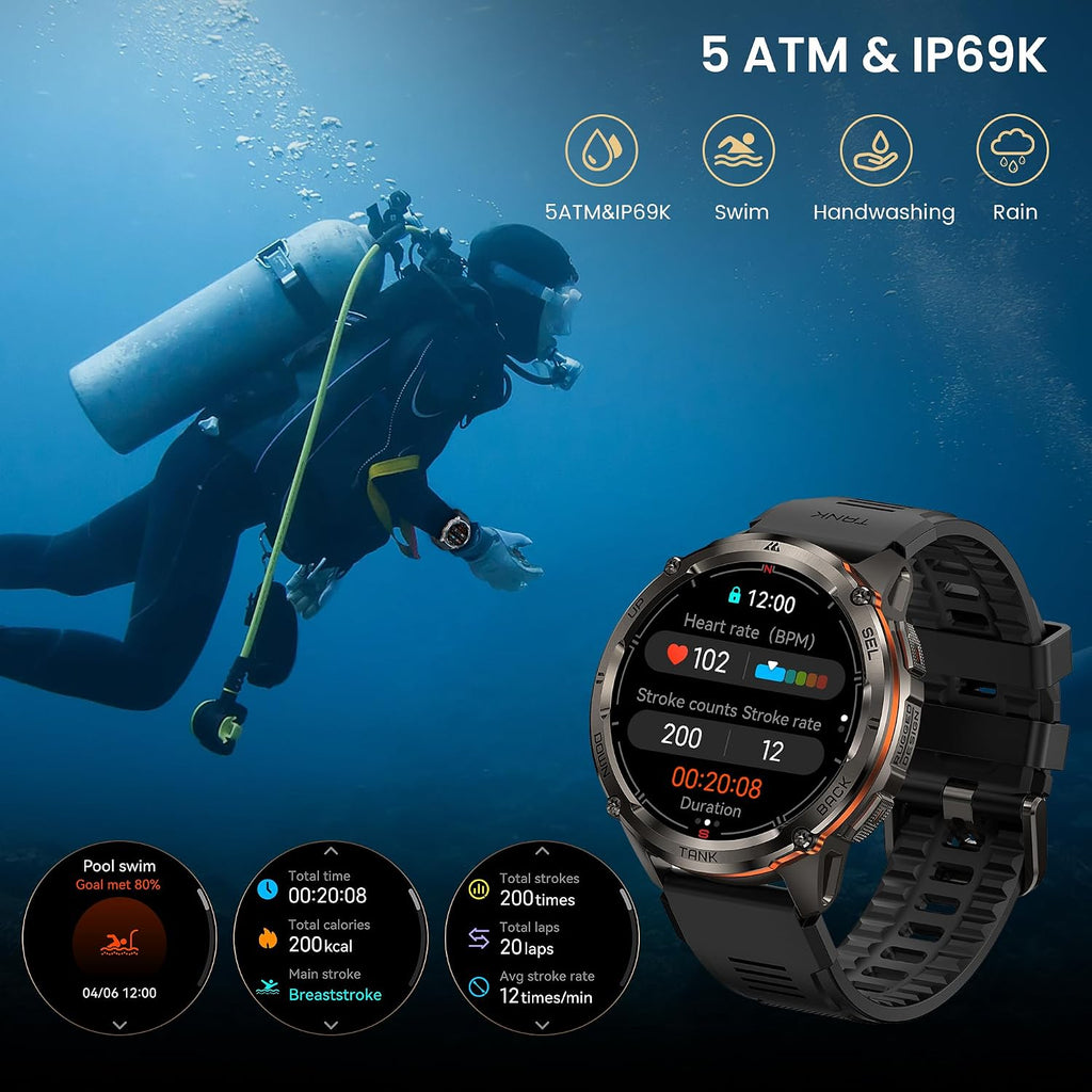 KOSPET Tank T3 Ultra 2 Smart Watch for Men GPS, Extra-Long Battery, Full Stainless Steel Body Rugged Smartwatch with Bluetooth Calling, 1.43' AMOLED Display, Pressure&Altitude&Compass