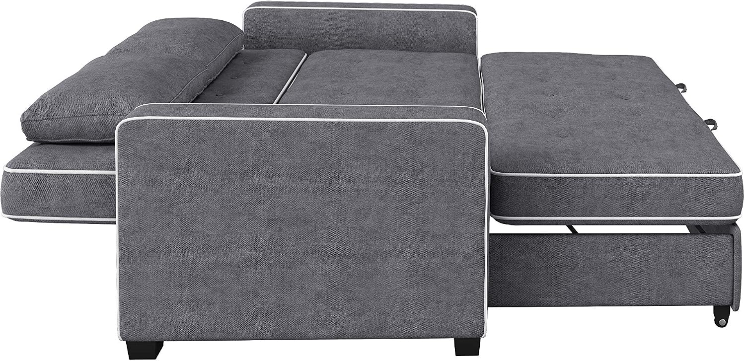 Serta Ainsley 72.6' Convertible Sleeper Sofa, Queen Size, Dreamcoil Comfort, Soft Woven Fabric, Charcoal