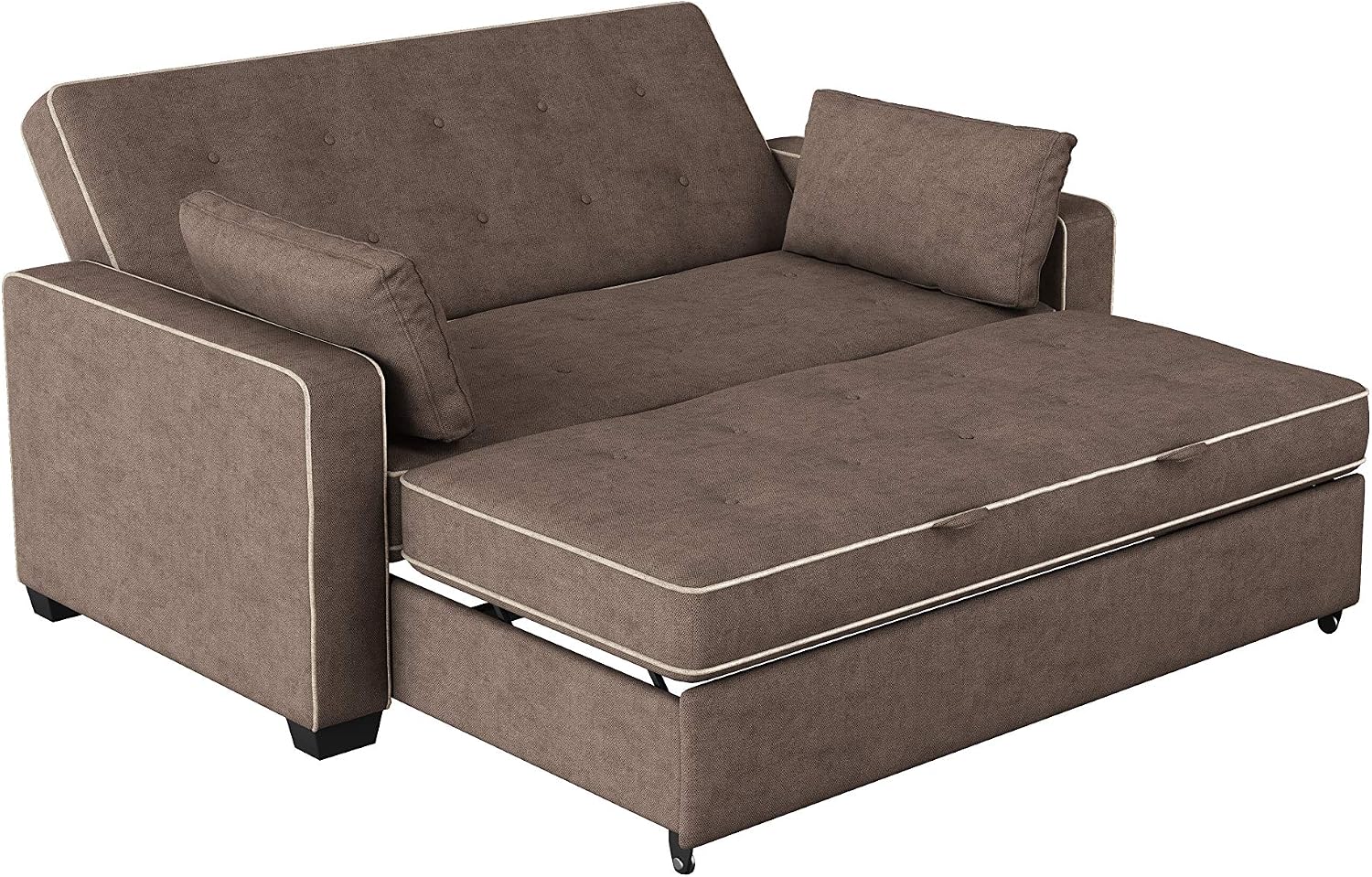 Serta Ainsley 72.6' Convertible Sleeper Sofa, Queen Size, Dreamcoil Comfort, Soft Woven Fabric, Java