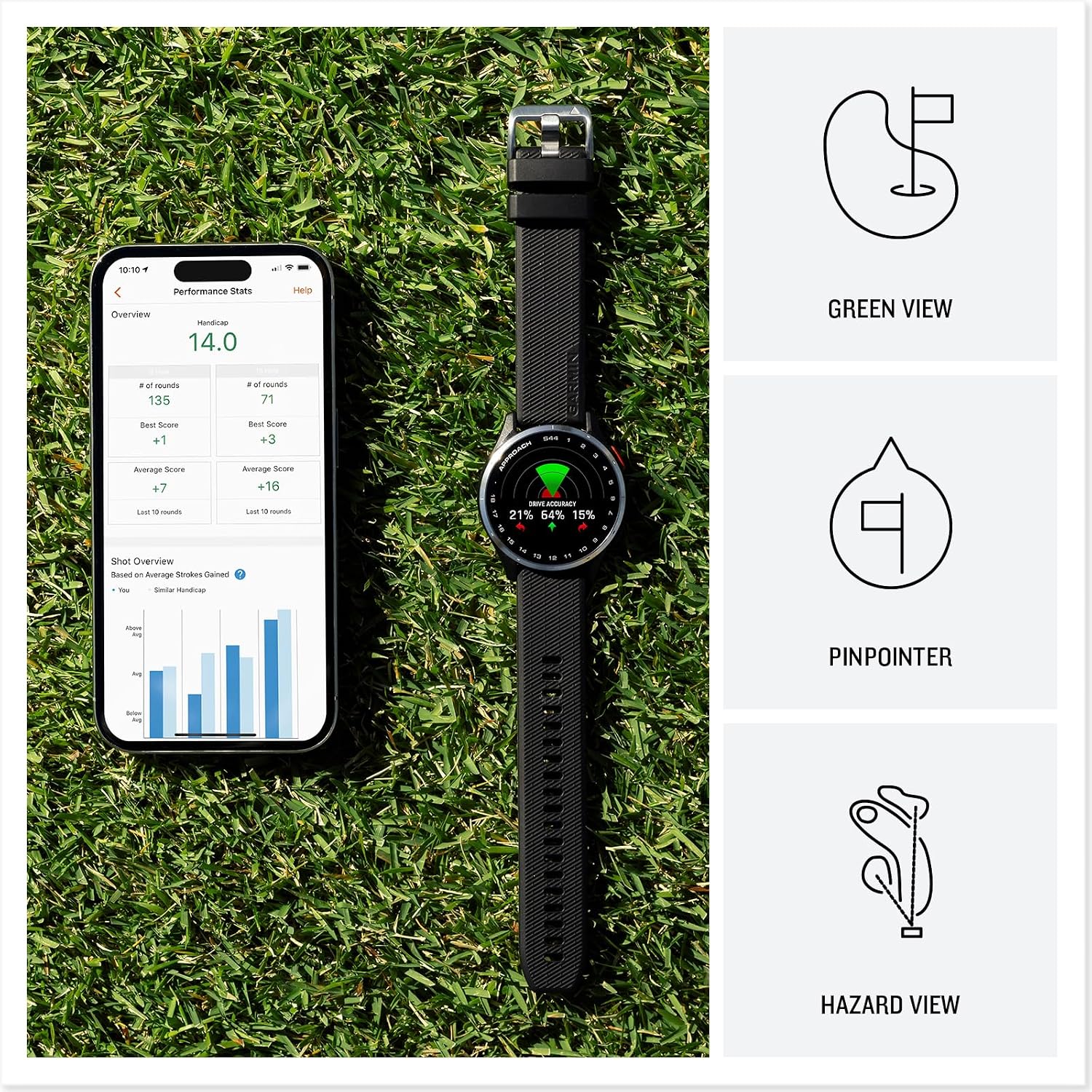 Garmin Approach S44 Essential GPS Golf Watch | AMOLED Display | with Signature Stand Power Bundle