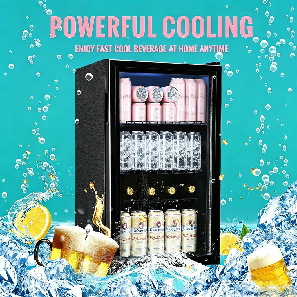 WANAI Beverage Refrigerator and Cooler with Glass Door - 120 Cans Capacity, 3.5 Cu.ft Small Beer Fridge for Drinks, Soda, Wine - Mini Cooler with 7 Adjustable Temperature Control