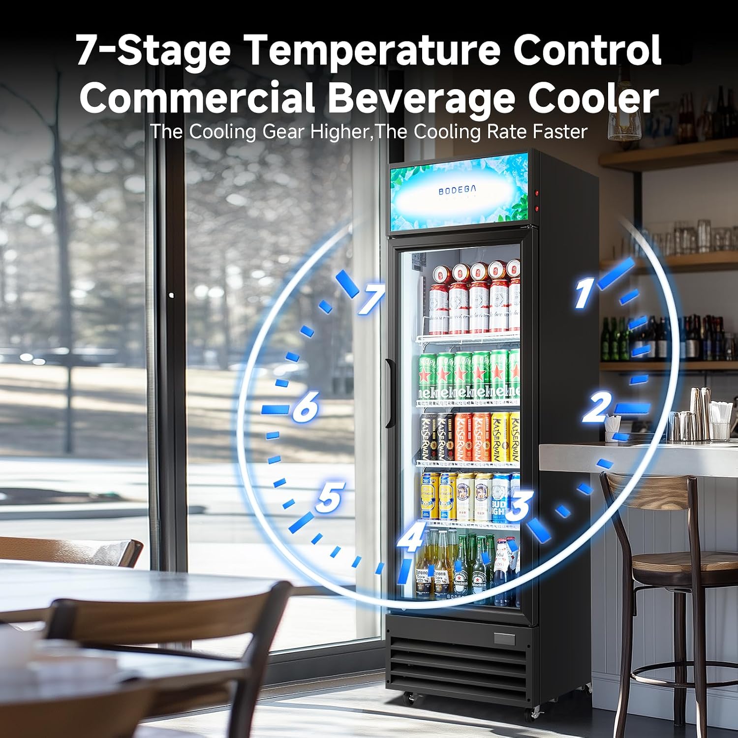 BODEGA COOLER 9 Cu. Ft Commercial Merchandiser Refrigerator with Glass Door & LED Light | Energy-Saving Beverage Display refrigerator, 32°F-50°F Temp, 4 Adjustable Shelves, Lock for Office/Bar/Kitchen