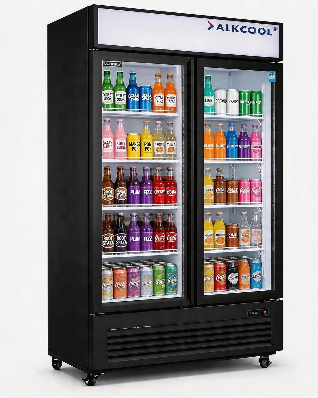 Commercial Flower Beverage Refrigerator Floral Display Fridge,Two Glass Door Drink Cooler with LED Light Adjustable Shelves,ETL Sanitation,43 Cu Ft,47' Wide,Wheels Included