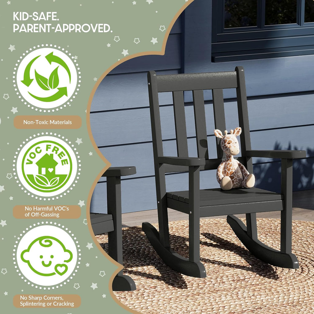WestinTrends Malibu Outdoor HDPE Plastic Preschool Toddler Rocking Chairs (Set of 2), Gray
