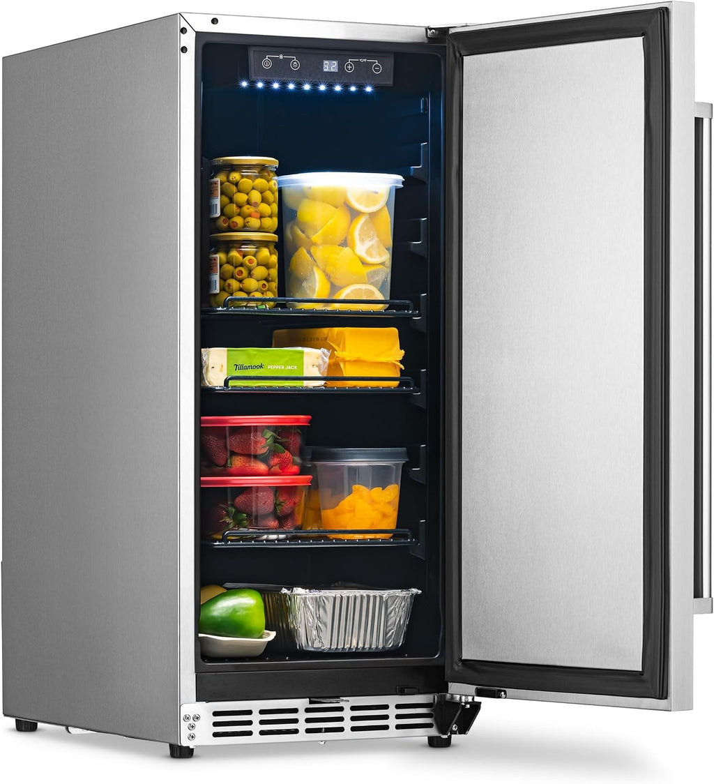 NewAir 15' Commercial Built-in or Under Counter Refrigerator | 3.2 Cu. Ft. Weatherproof Outdoor Fridge for Patio, Indoor & Commercial Use | Stainless Steel