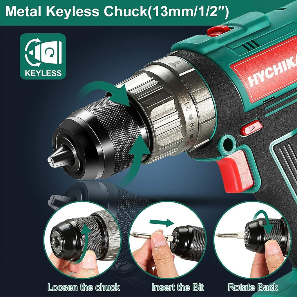 HYCHIKA 18 V Max Cordless Impact Wrench, Cordless Hammer Drill Driver 18V, 2-Tool Power Tool Combo Kit
