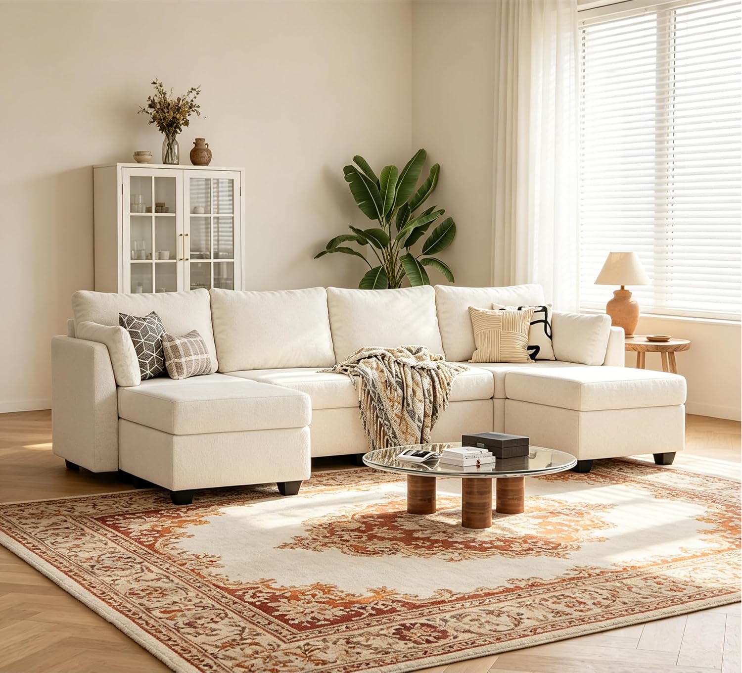 Huatean Home 114.17' Modular Sectional Sofa, 6 Seat Modular Couch with Storage, Memory Foam, Convertible Sectional Couches for Living Room, U Shaped Comfy Modular Sofa with Chaise, Beige