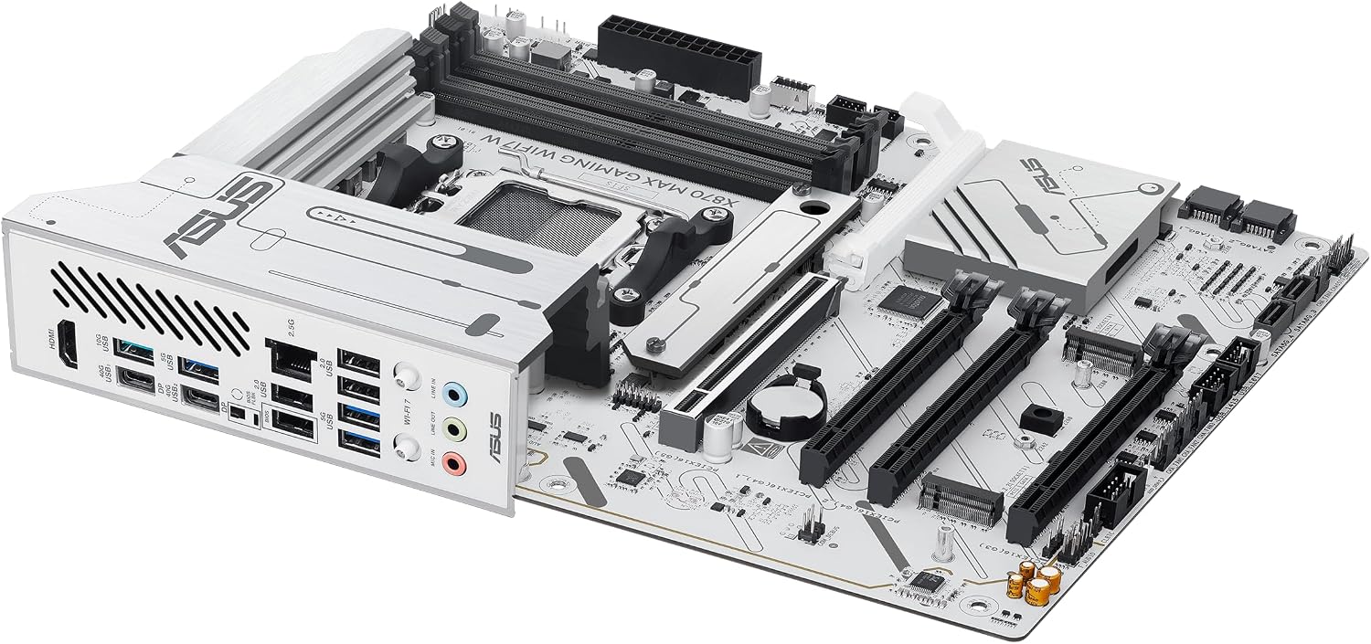 ASUS X870 MAX GAMING WIFI7 W AMD AM5 ATX Motherboard, 8-layer White PCB, 12+2+1 80A DrMOS, DDR5, PCIe 5.0 x16 Q-Release, 3x M.2, Wi-Fi 7 Q-Antenna, USB4® Type-C®, 2.5Gb LAN, BIOS FlashBack™, Aura Sync
