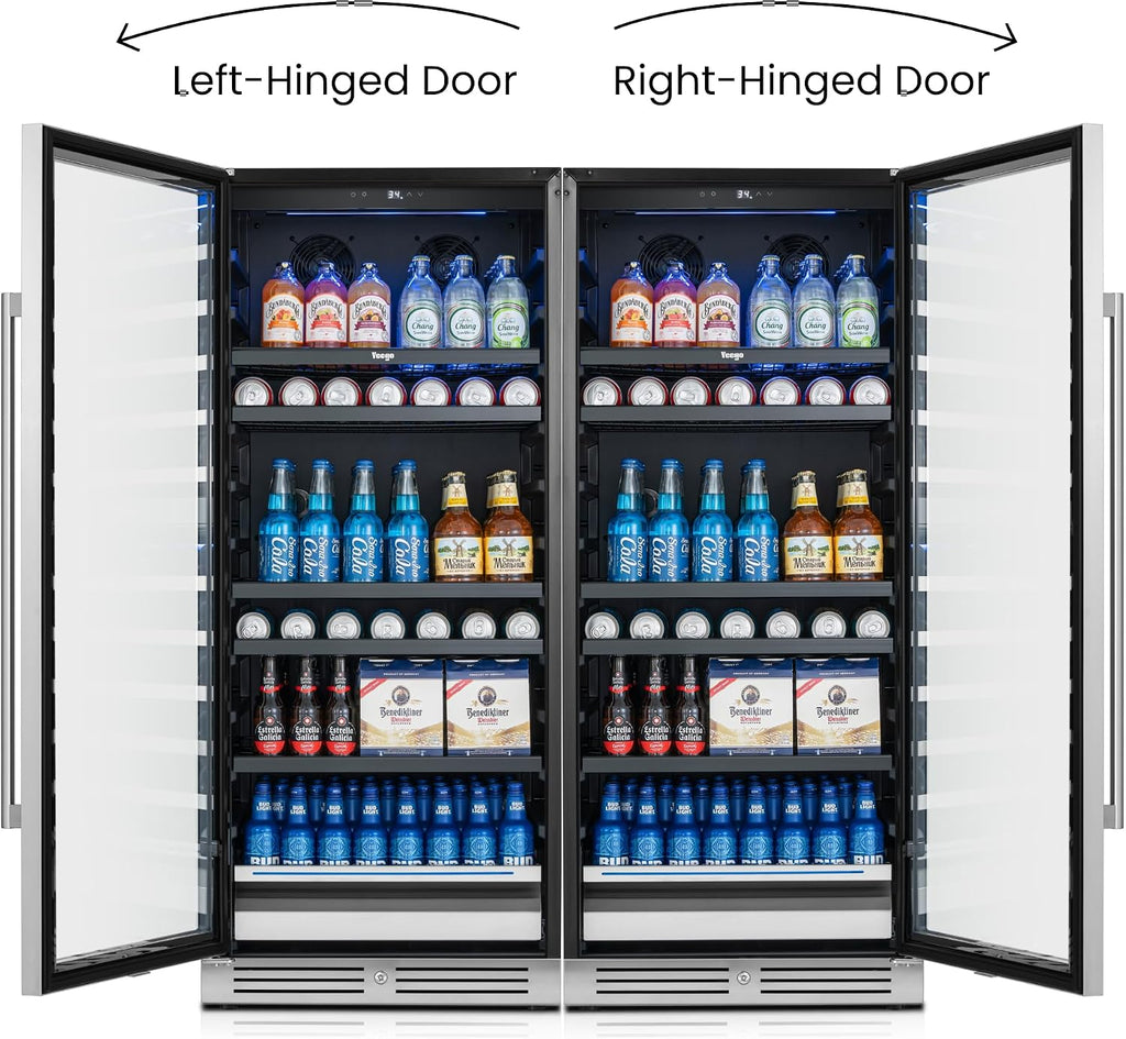 Yeego Beverage Refrigerator 48 inch -2PCS Capacity Beverage Cooler, Upgraded Beverage Refrigerator Freestanding or Built-In, Drink Cooler for Soda, Water, Beer or Wine - For Kitchen, Bar or Office