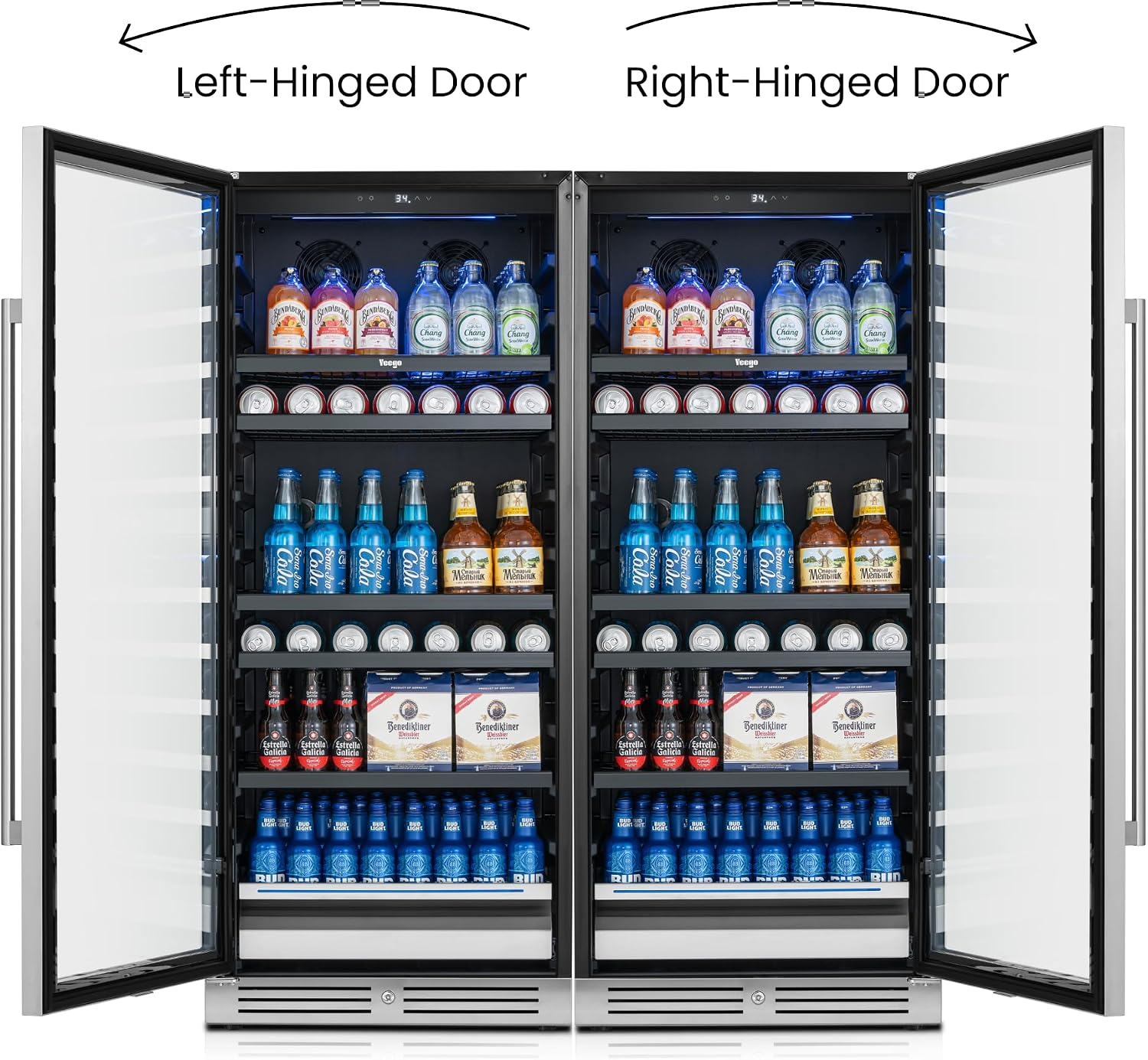 Yeego Beverage Refrigerator 48 inch -2PCS Capacity Beverage Cooler, Upgraded Beverage Refrigerator Freestanding or Built-In, Drink Cooler for Soda, Water, Beer or Wine - For Kitchen, Bar or Office
