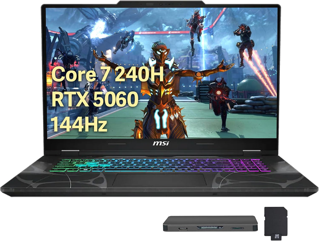 msi Cyborg 15.6' 144Hz FHD IPS Gaming Laptop, Intel Core 7-240H, 16GB RAM, 2TB Storage (1TB SSD+1TB Docking Station Set), NVIDIA GeForce RTX 5060, Backlit Keyboard, HD Webcam, Wi-Fi 6E, Win 11, Black
