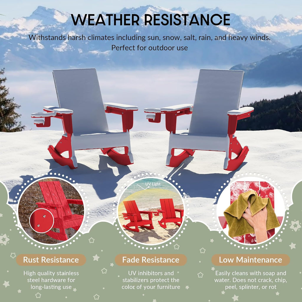 WestinTrends Ashore Outdoor HDPE Plastic Preschool Toddler Modern Adirondack Rocking Chairs (Set of 2), Red