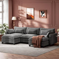 Marsail Modular Sectional Sofa 110.6' U-Shaped Modern Comfy Cloud Couch, 5-Seat Chenille Deep Seat Sofa with Throw Pillow & Movable Ottoman for Living Room, Bedroom and Apartment, Grey
