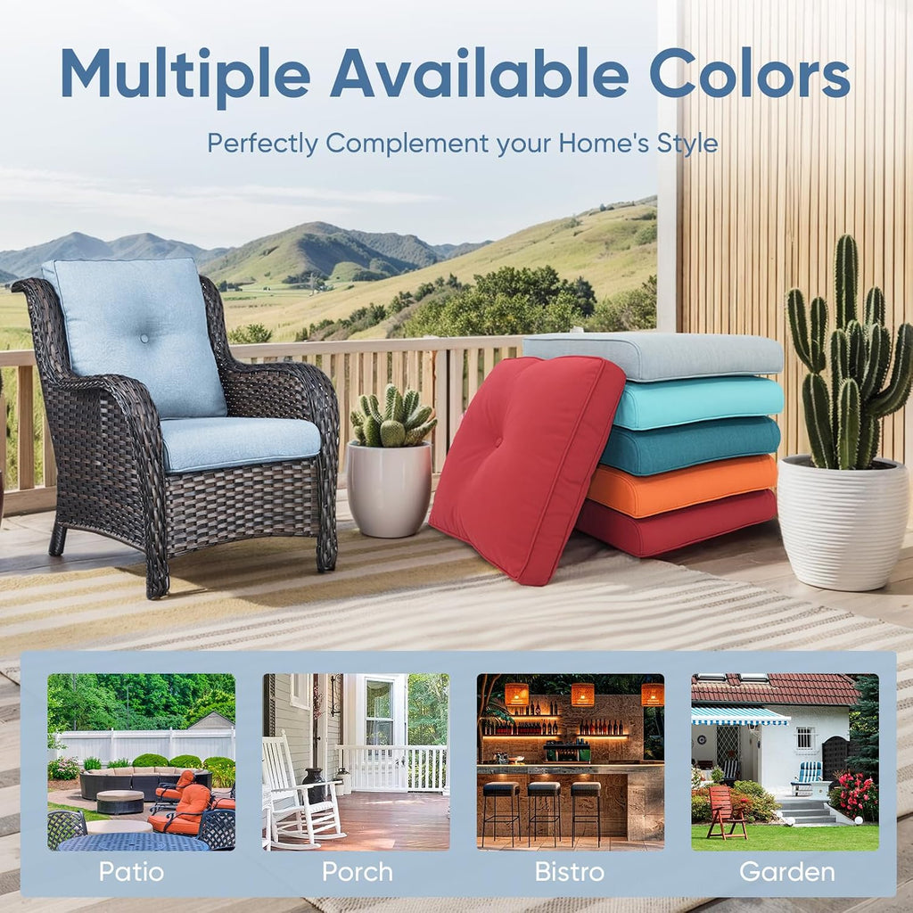 Outdoor Chair Cushions 3 Packs - Outside High Back Thick Water-Resistant Cushion 22x24 with Zipper Cover for Patio Glider Rocking Chairs Loveseat Couch – Baby Blue/Buckle