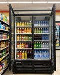 Commercial Beverage Refrigerator Display Fridge,Stainless Steel Merchandiser Two Glass Door Drink Cooler (no canopy) with LED Light Adjustable Shelves,ETL Sanitation,45 Cu Ft,47' Wide,Wheels Included