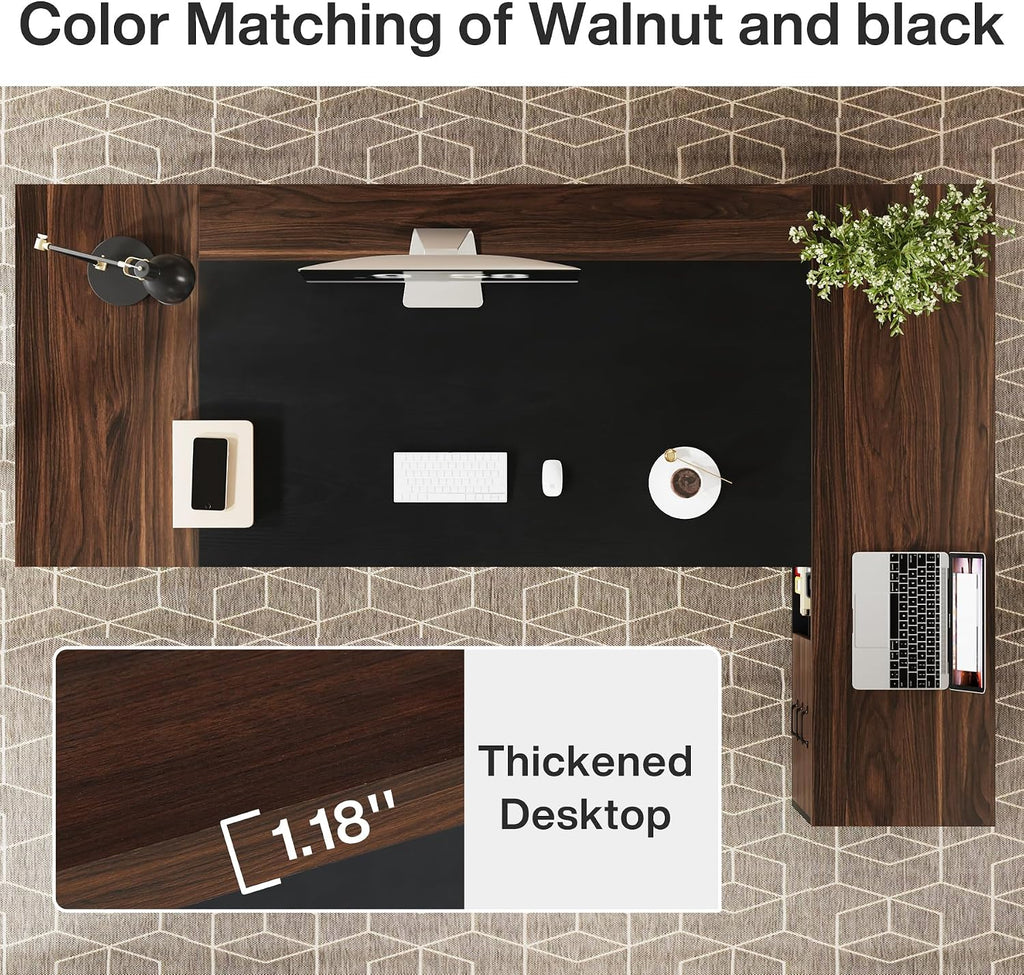 Tribesigns L-Shaped Executive Desk, 78-Inch Large Office Desk with Drawers and Lateral File Cabinet, Modern Business Furniture with Storage Shelves, Workstation for Home Office (Walnut + Black)