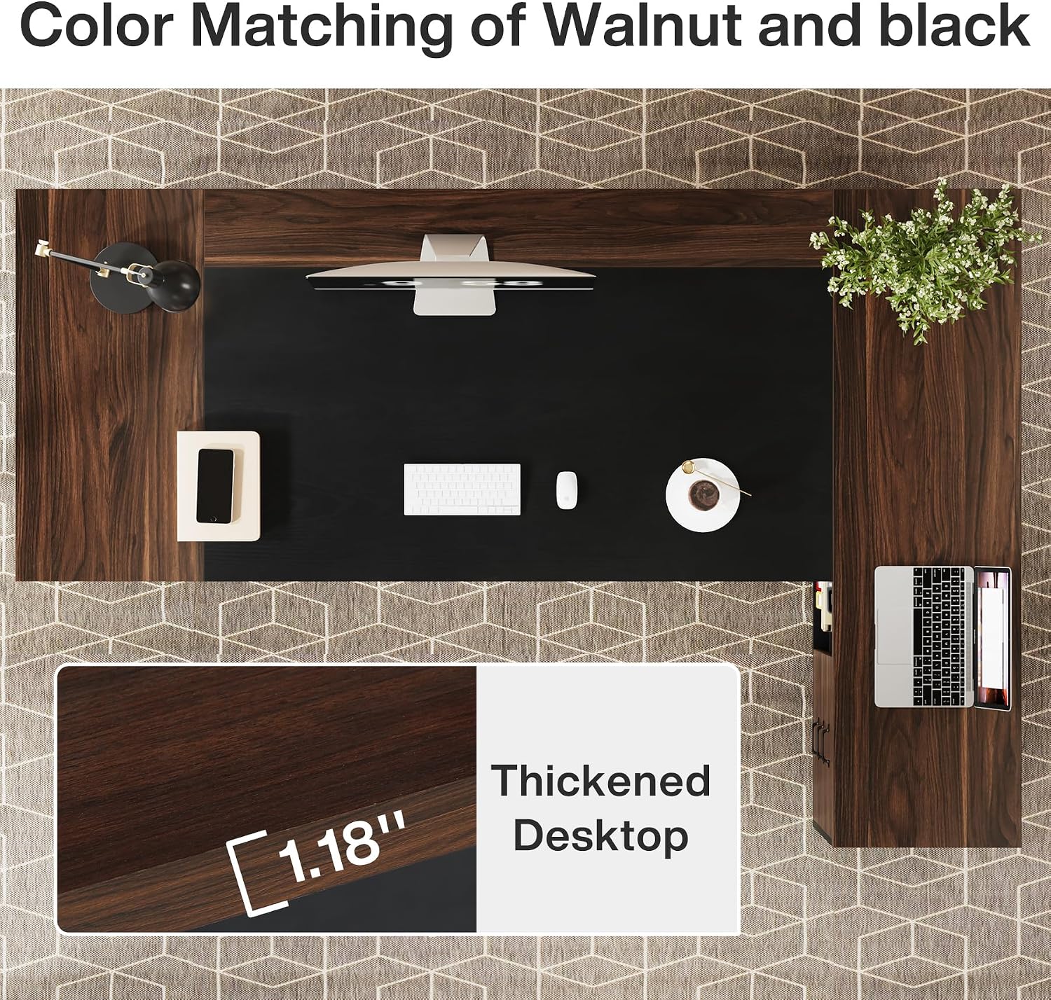 Tribesigns L-Shaped Executive Desk, 78-Inch Large Office Desk with Drawers and Lateral File Cabinet, Modern Business Furniture with Storage Shelves, Workstation for Home Office (Walnut + Black)