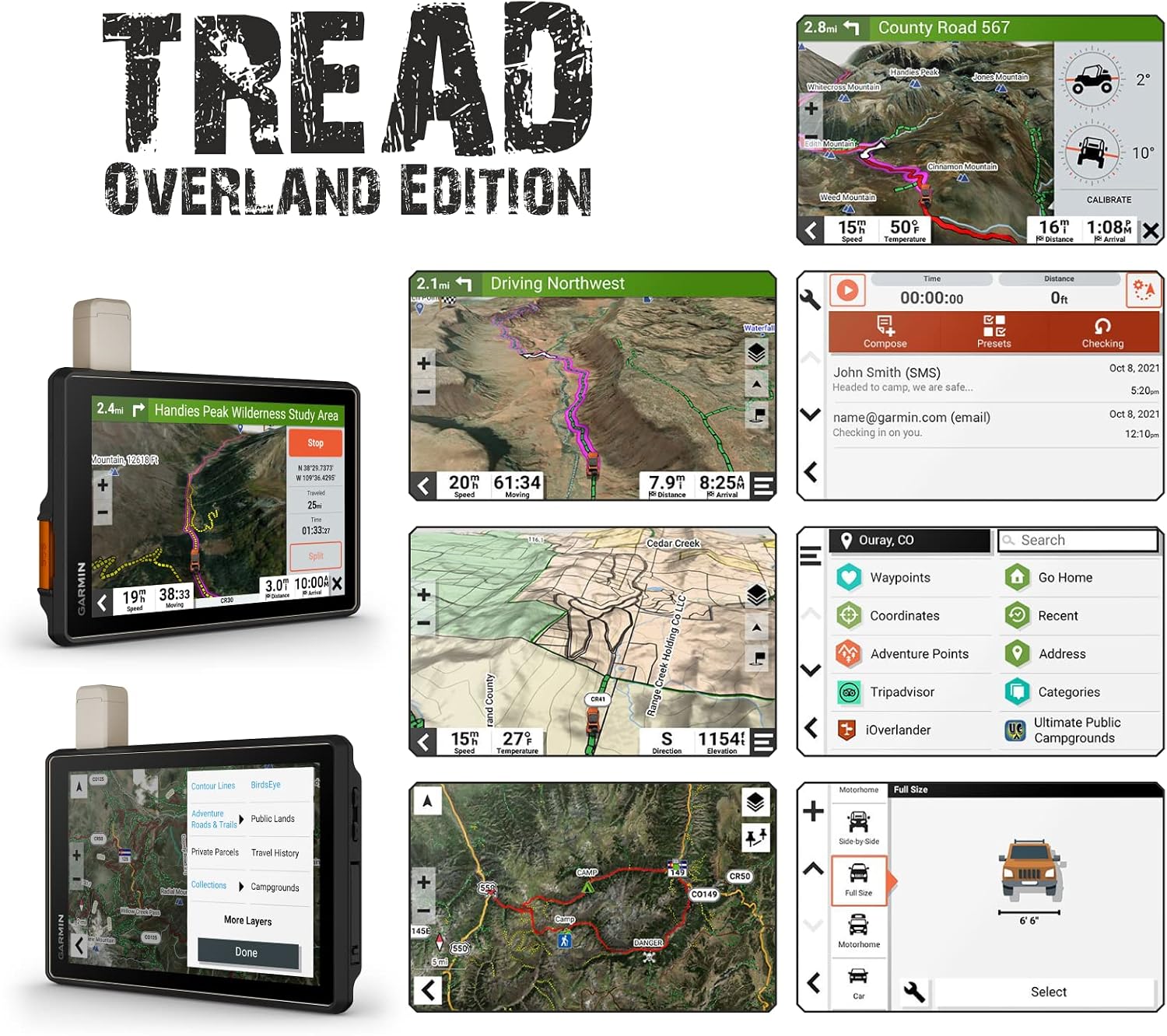Garmin Tread Overland, All-Terrain GPS Navigator 8 in, Rugged, Built in Mapping, Ultrabright Display with Power Pack Bundle