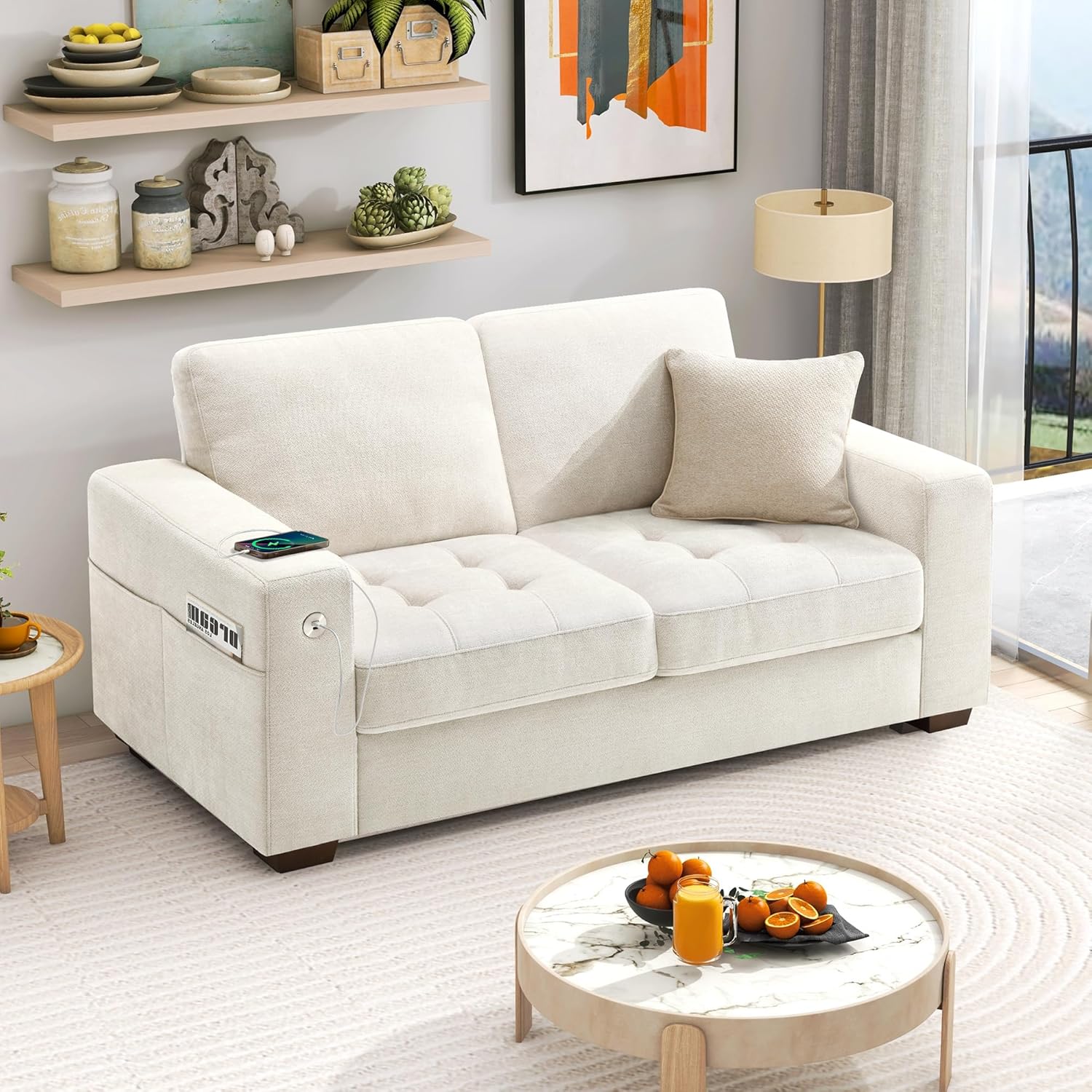 Hanherry 70' Loveseat Sofa for Living Room, Modern Comfy Couch with Medium Firm Seat Cushion, Removable Cover,Wide Armrest,USB/Type-C Port,Chenille Fabric Couches for Small Space,Apartment,Bedroom