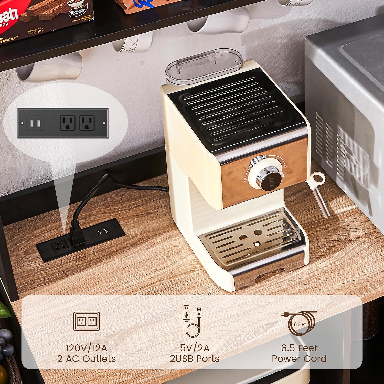 Mini Fridge Cabinet with Storage, Coffee Bar Cabinet with Mini Fridge Space and Power Outlet, Liquor Wine Bar Cabinet with Microwave Shelf, Beverage Station for Kitchen, Dorm, Living Room