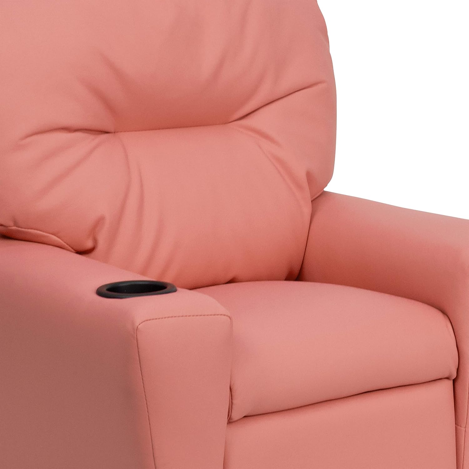 EMMA + OLIVER Pink Vinyl Kids Recliner with Cup Holder