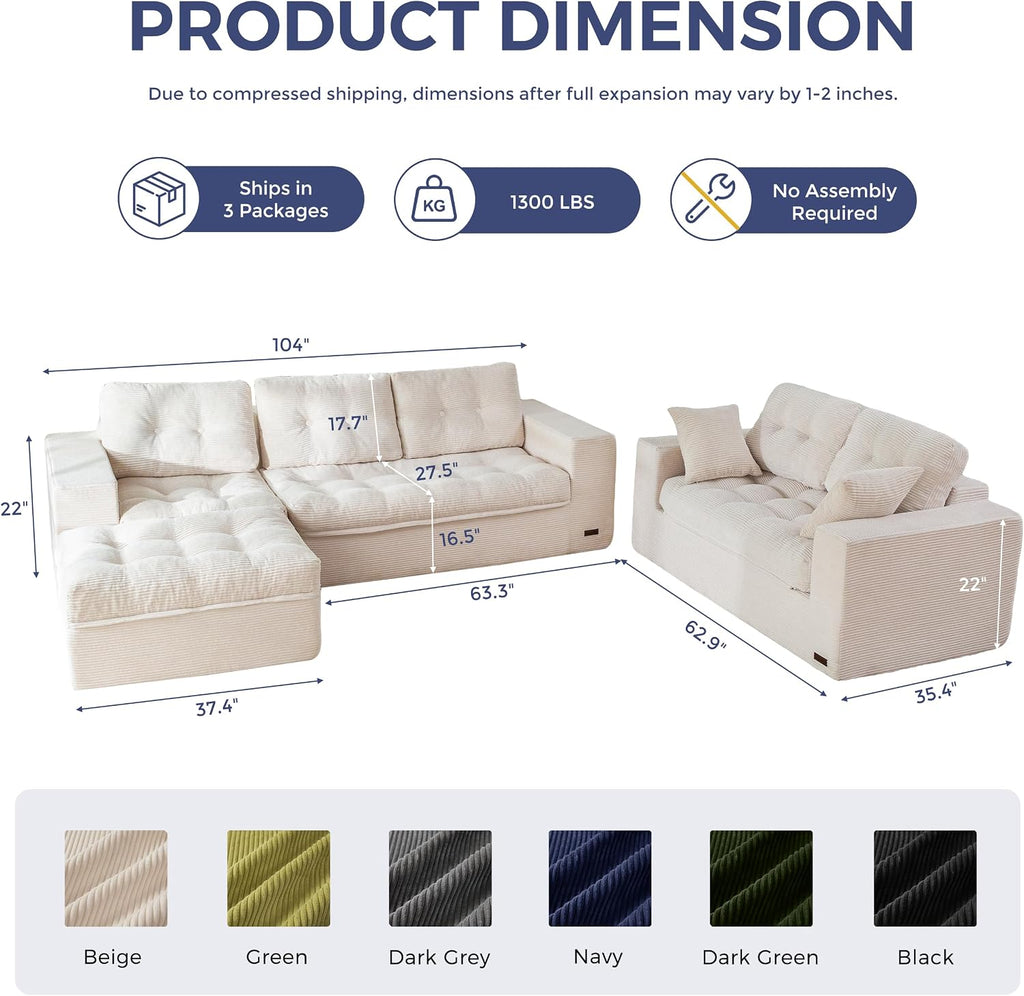 MAXYOYO Modular Sectional Sofa with Ottoman and Loveseat, Cloud Boneless Couch with Layered Cushion, Flexible Module Combination Sofa for Living Room, No Assembly Required,Beige