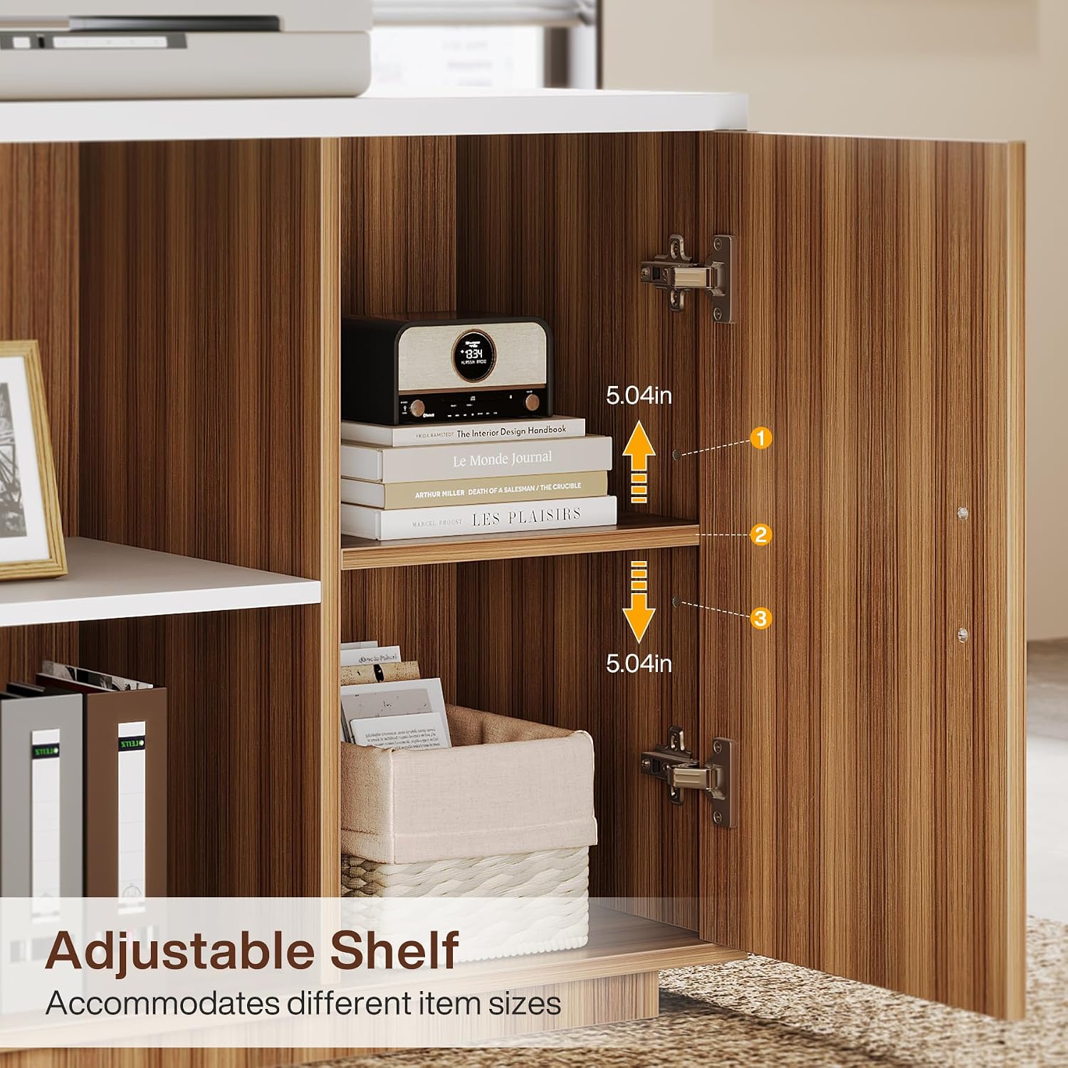 Tribesigns 85.8-Inch L-Shaped Executive Desk with File Drawers, Door Cabinet & Shelves, Extra Large Commercial Office Desk, Modern Professional Office Table, White & Brown Business Furniture