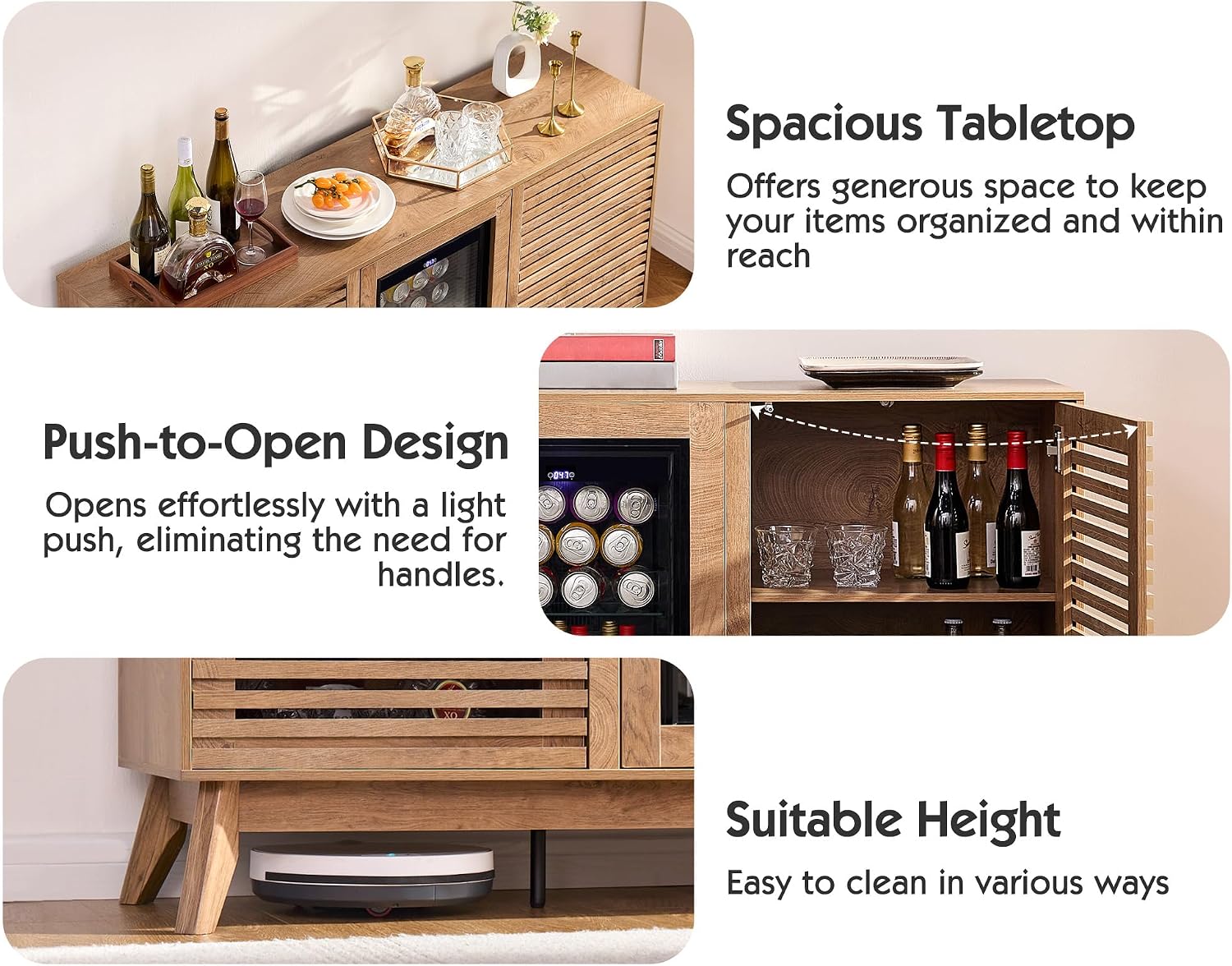 LUXOAK 60' Farmhouse Coffee Bar Cabinet with Beverage Fridge (Included), Wine Bar Cabinet with Drawer Storage, Mini Fridge Cabinet, Sideboard Cabinet for Dining Room, Living Room-Brown