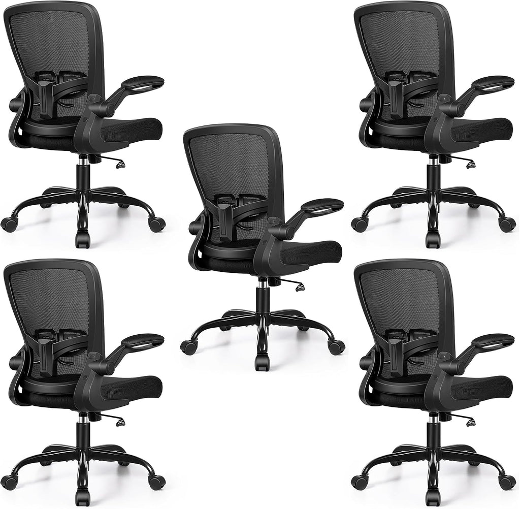 FelixKing Office Chair, Ergonomic Desk Chair with Adjustable Height and Lumbar Support Swivel Lumbar Support Desk Computer Chair with Flip up Armrests for Conference Room (Black),Pack of 5