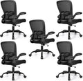 FelixKing Office Chair, Ergonomic Desk Chair with Adjustable Height and Lumbar Support Swivel Lumbar Support Desk Computer Chair with Flip up Armrests for Conference Room (Black),Pack of 5