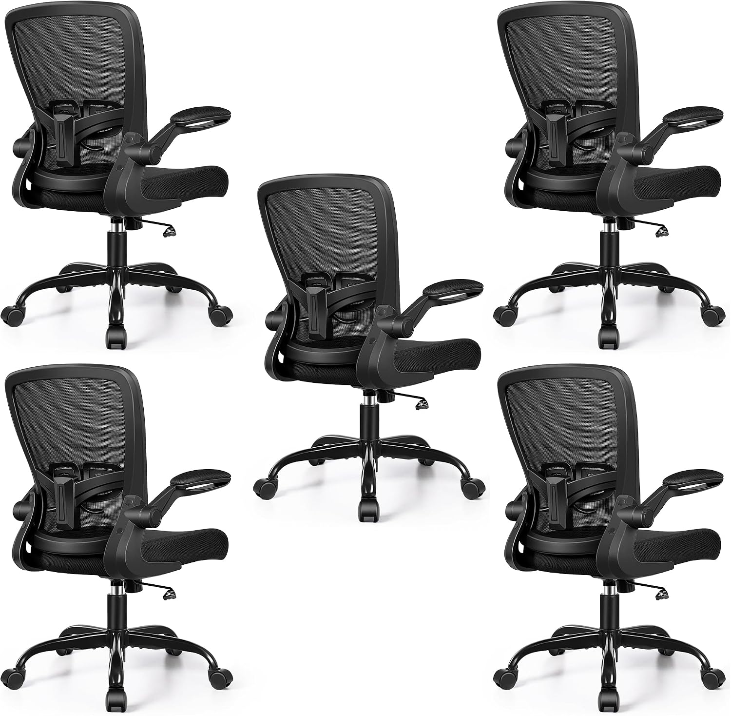 FelixKing Office Chair, Ergonomic Desk Chair with Adjustable Height and Lumbar Support Swivel Lumbar Support Desk Computer Chair with Flip up Armrests for Conference Room (Black),Pack of 5
