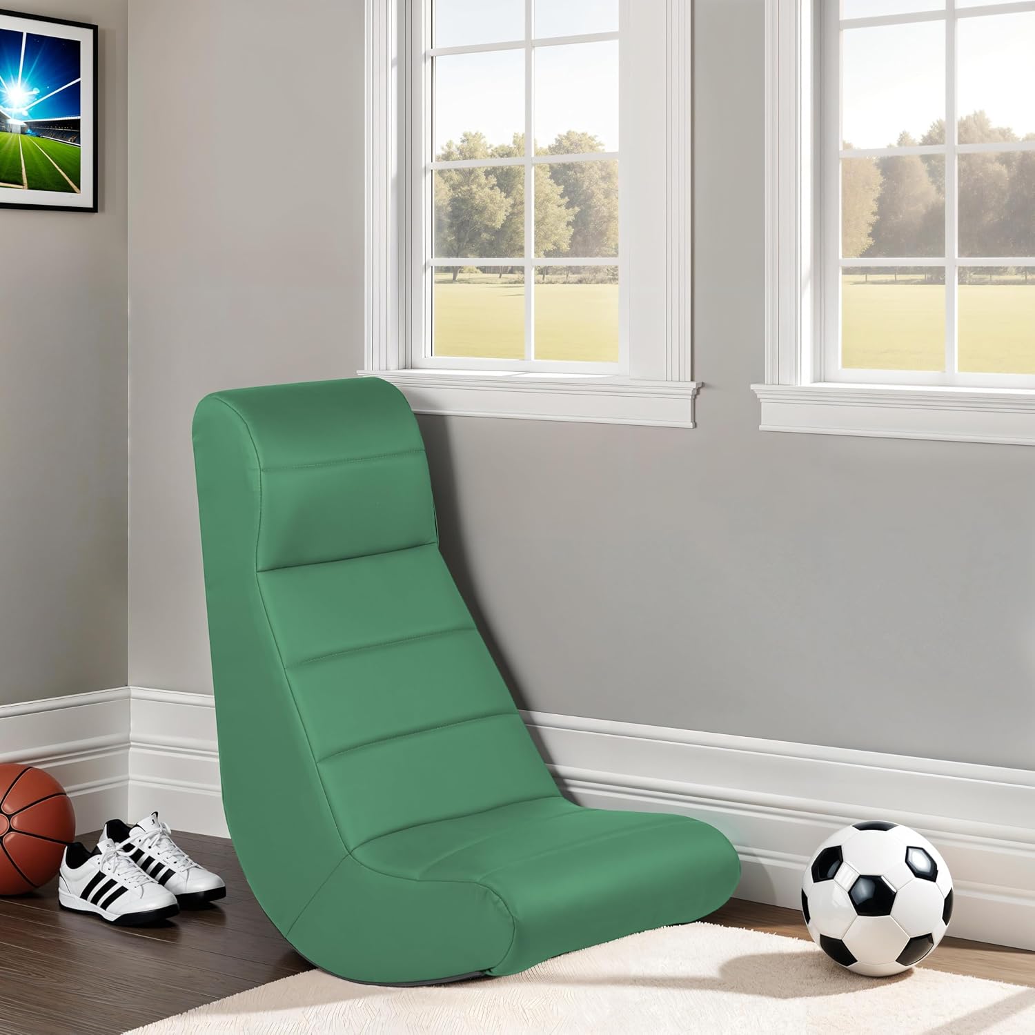 Factory Direct Partners Soft Ergonomic Horizontal Soft Floor Video Rocker - Cushioned Ground Chair Great for Reading, Gaming or Watching TV for Kids, Teens and Adults - Green, 10489-GN