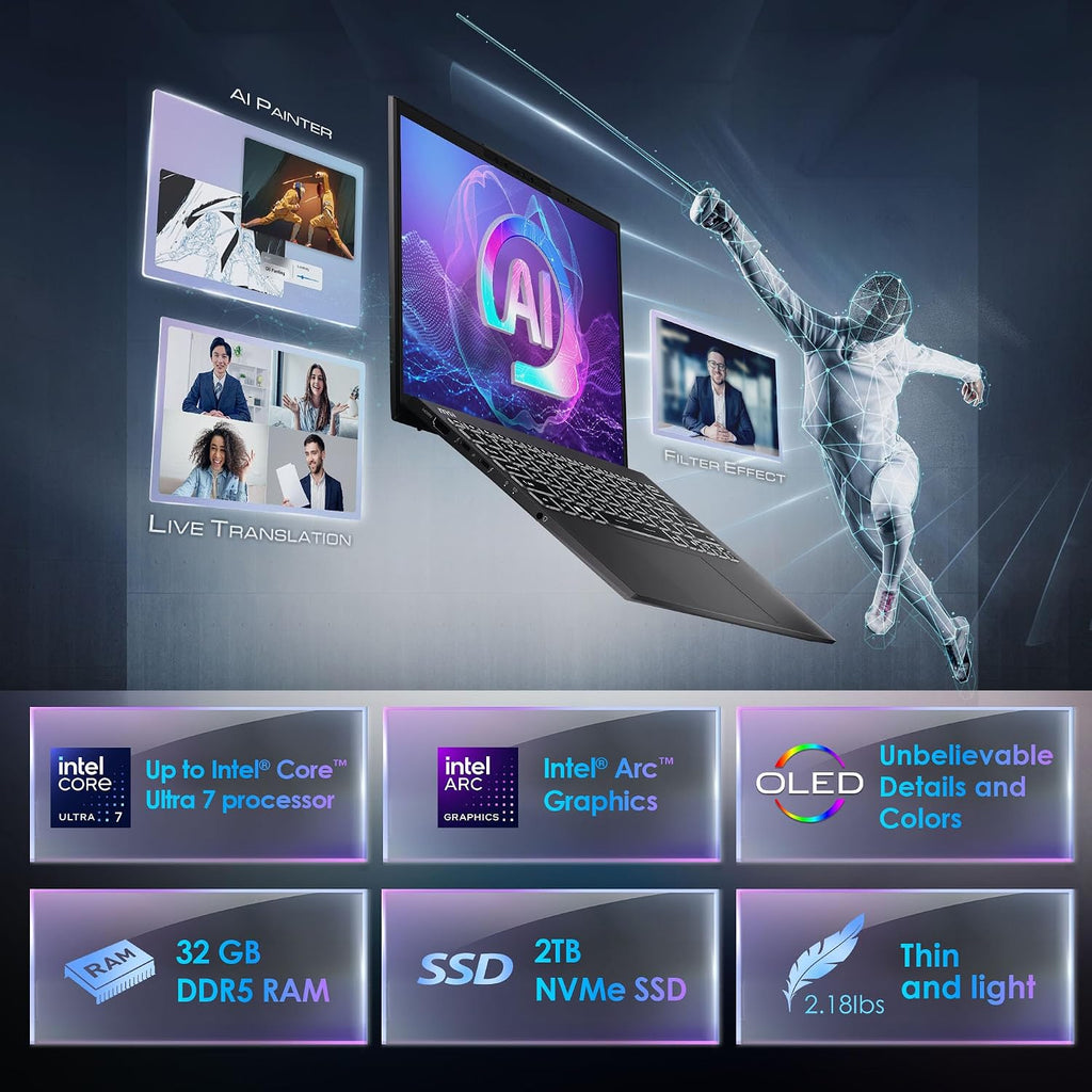 MSI Prestige 13 AI+ Evo (2024) 13.3' 2.8K OLED Business Laptop: Intel Core Ultra 7-258V, Arc Graphics, 32GB LPDDR5x, 2TB NVMe SSD, Thunderbolt 4, WiFi 7, Win 11 Home: Stellar Gray A2VMG-019US