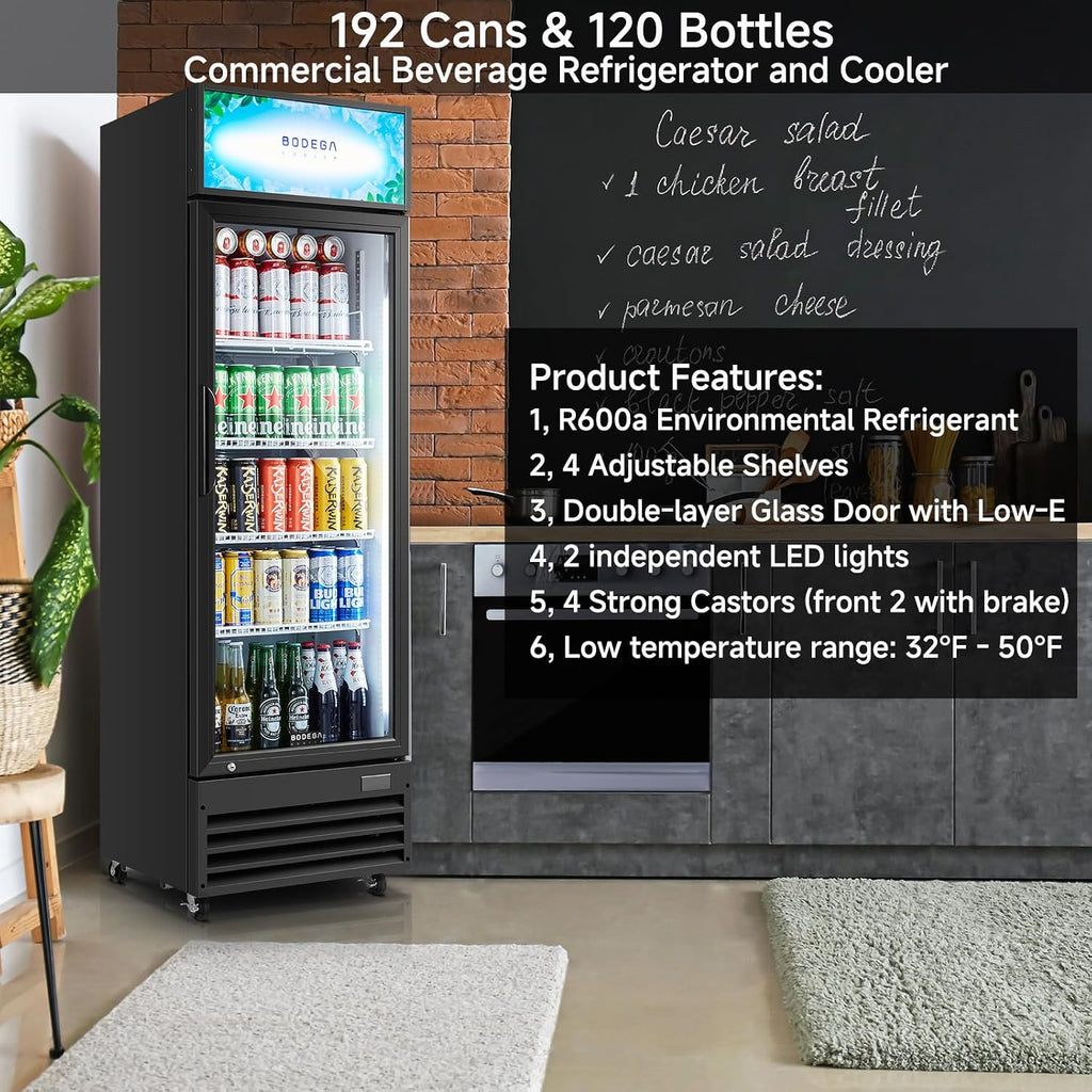 BODEGA BODEGACOOLER Commercial Beverage Refrigerator and Cooler, Commercial Merchandiser Refrigerator with Soft LED Light, Adjustable Shelves, Display Cooler with 192 cans & 120 bottles,9.0 Cu.Ft.