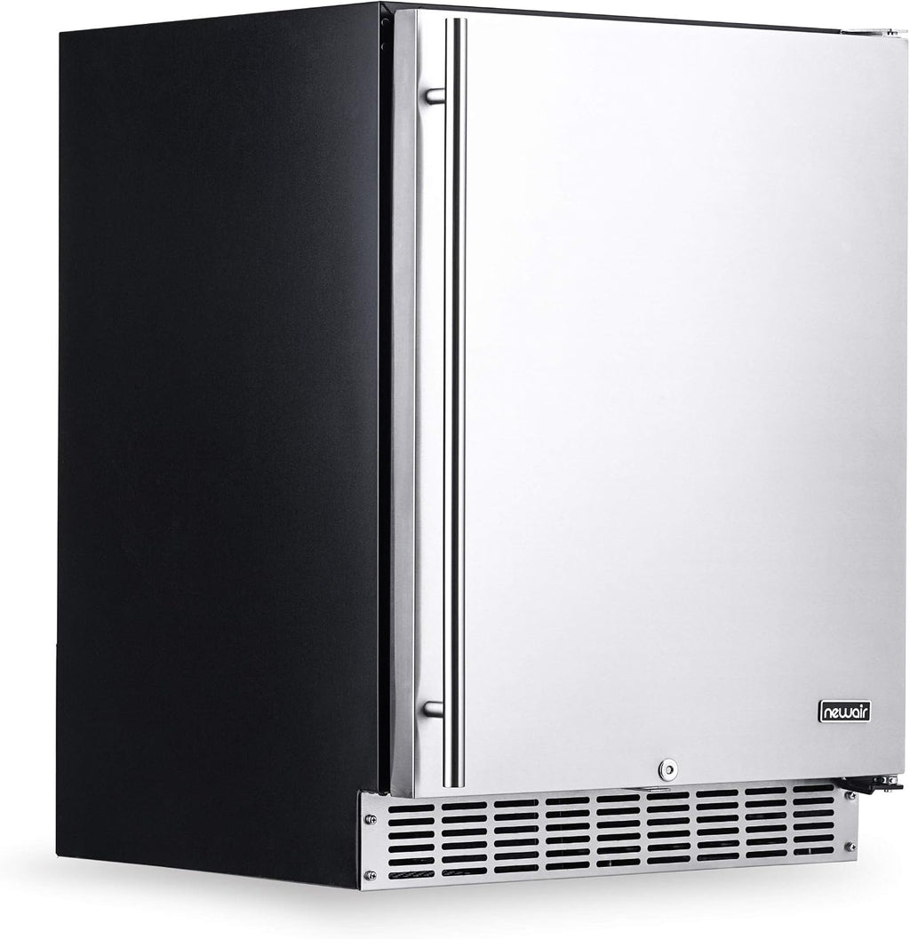 NewAir 24' Outdoor Beverage Fridge | Freestanding or Built-In Under counter Refrigerator for Outside Patio | Weatherproof Outdoor Fridge for 160 Cans with Auto-Closing Door | Stainless Steel