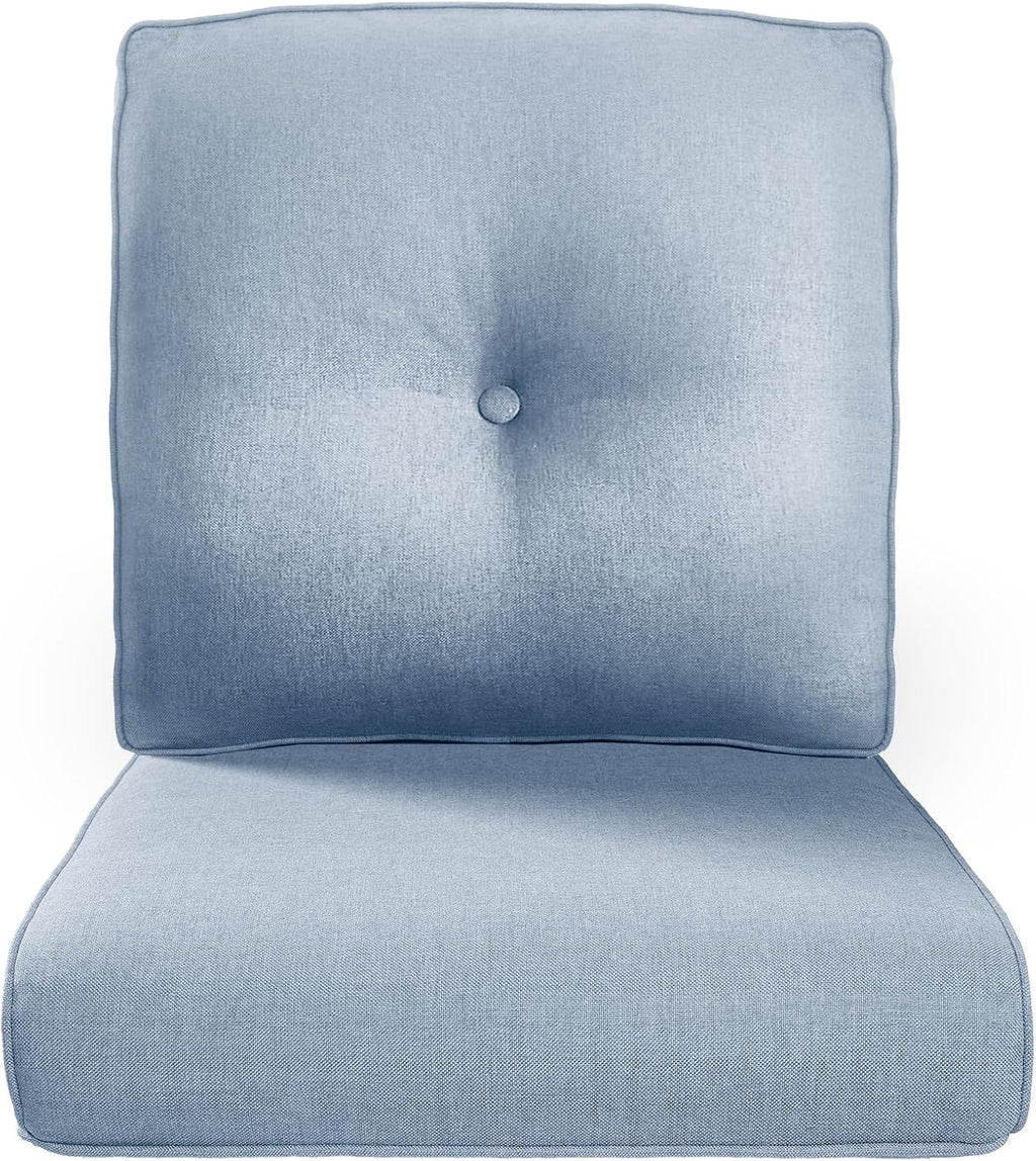 Pop 22x25/22x24 Outdoor Replacement Cushions - 1 Set High Back Deep Seat Patio Furniture Cushion for Rattan Dining Swivel Rocking Chairs Loveseat Couch Sectional Sofa - Baby Blue/Button