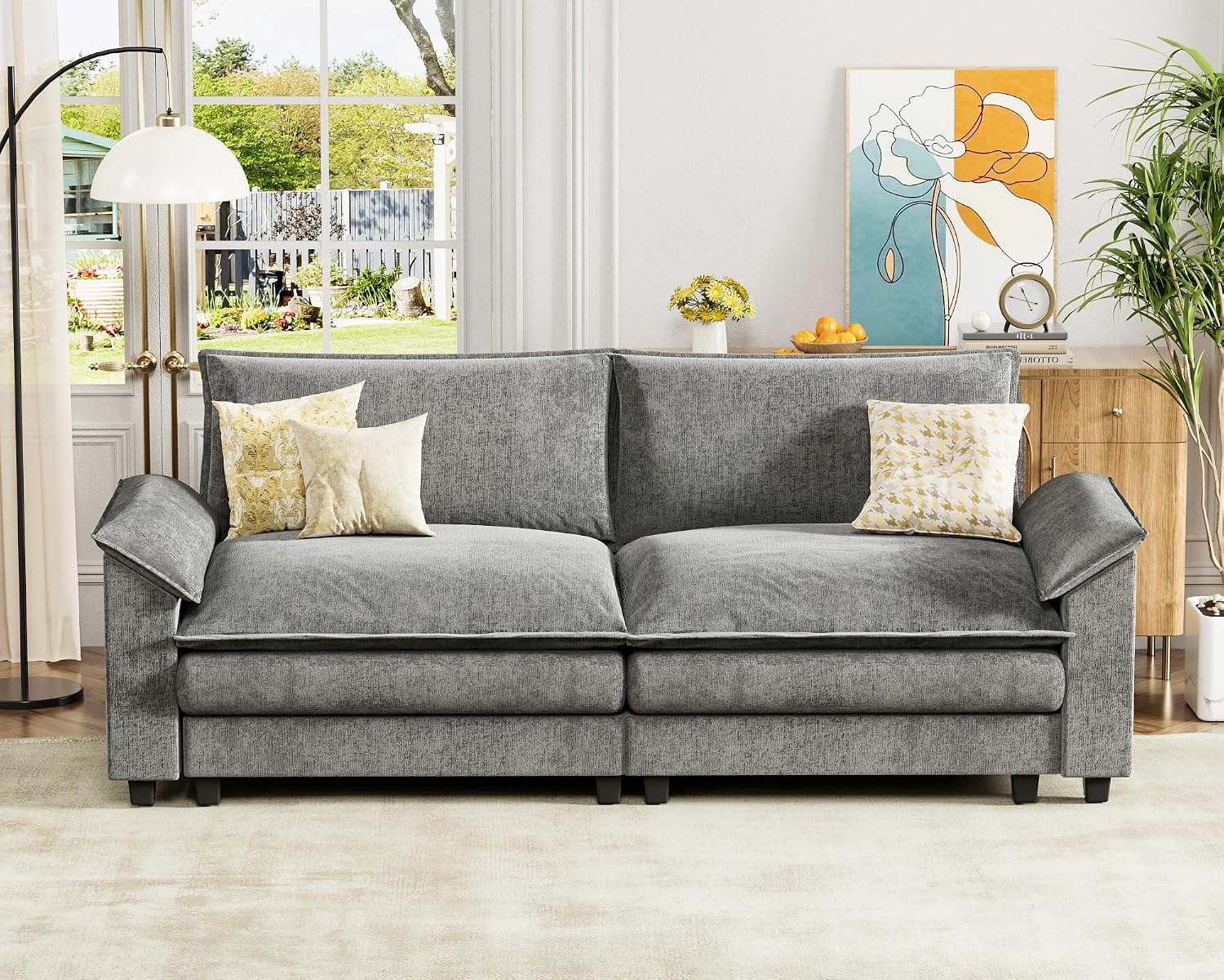 Homall 80' Modular Sectional Sofa, Loveseat Sofa Couch with Double-Layer Cushion, DIY Combination Chenille Deep 2-Seat Cloud Couch for Living Room, Apartment (Bright Grey, Loveseat Sofa)