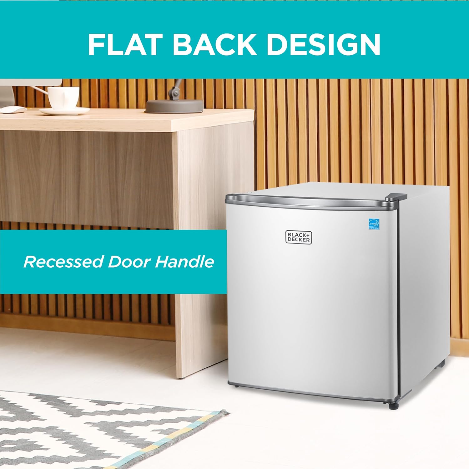 BLACK+DECKER 1.7 Cu. Ft. Compact Refrigerator, ENERGY STAR Certified, Single Door Mini Fridge with Chiller Compartment, Personal Fridge for Home or Dorm Room, R600a Refrigerant, BCRK17W, White