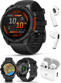 PlayBetter Garmin Fenix 8 AMOLED (47mm, Slate Gray/Black) Multisport GPS Smartwatch Bundle - 1.4' Touchscreen, Built-in LED Flashlight Wireless Running Earbuds