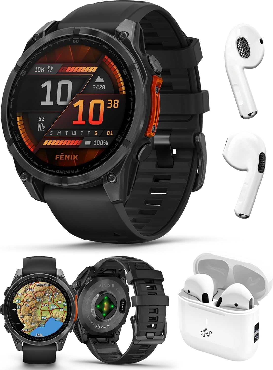 PlayBetter Garmin Fenix 8 AMOLED (47mm, Slate Gray/Black) Multisport GPS Smartwatch Bundle - 1.4' Touchscreen, Built-in LED Flashlight Wireless Running Earbuds
