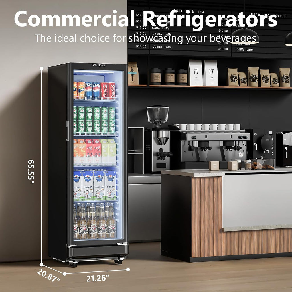 8.5 Cu.Ft Commercial Refrigerators, Display Fridge with Double-Tempered Glass Door, Outdoor Beverage Refrigerator with Locking, Key & LED, Beverage Cooler for Bar, Office, Restaurant