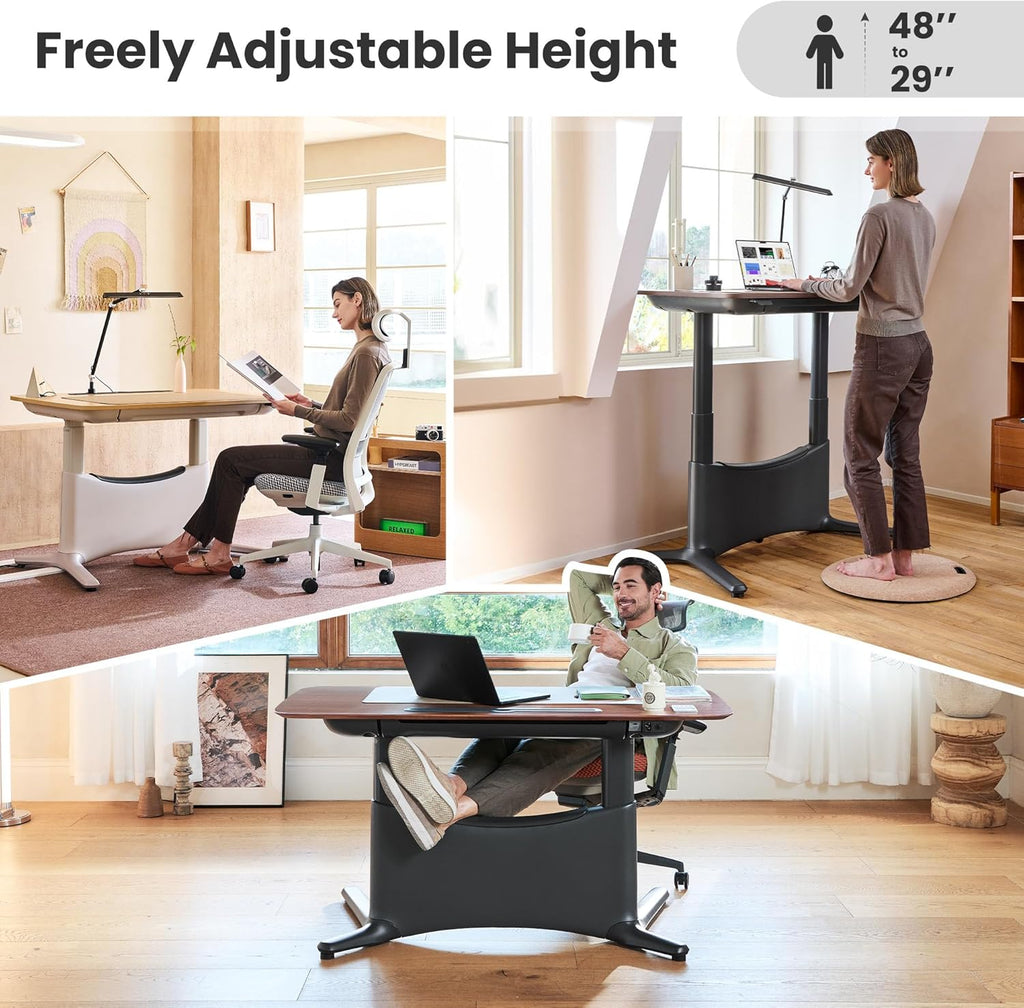 COLAMY Electric Standing Desk 55x28 Inch, Wobble-Free Dual Motor Sit Stand Up Home Office Computer Desk, One Piece Motorized Workstation Gamer Studio Table, Outlets & Footrest,Walnut Black