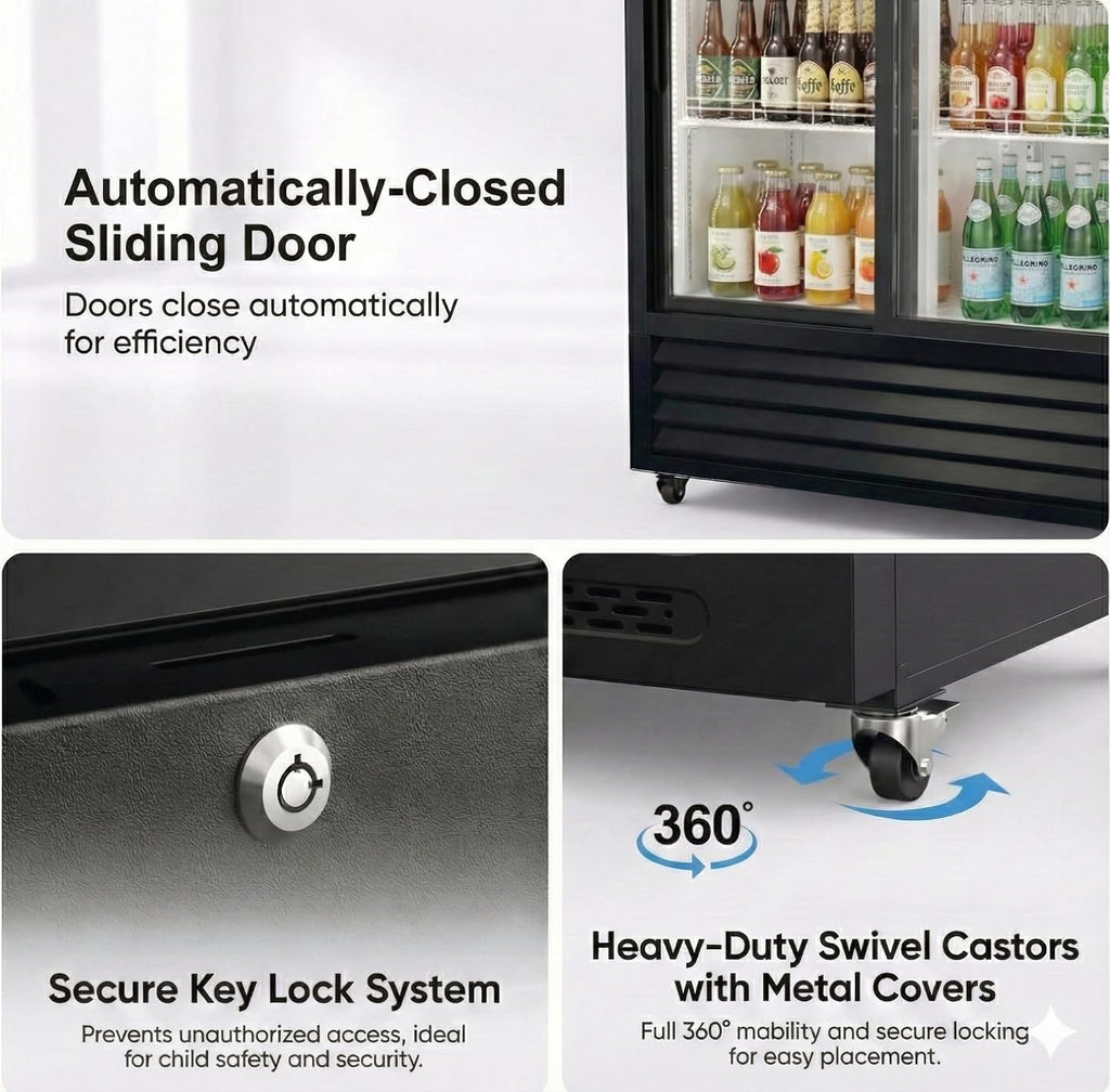 Commercial Refrigerator Glass 2-Door Sliding Door Merchandiser Display Cooler Beverage Fridge Drink cooler NSF Certified, 48 inches width, capacity 40 cuft 110V, Restaurant Kitchen Cafe LCG-1000BFS