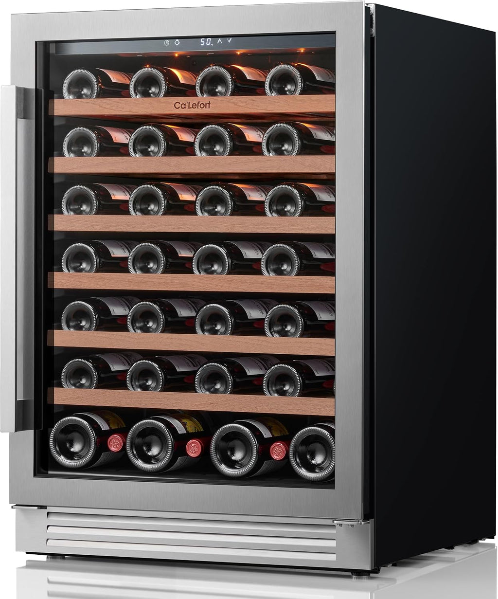 Ca'Lefort 24 Inch Wine Fridge, 61 Bottles 40-65°F Wine Cooler, Adjustable Shelves & 3 LED Light, Wine Refrigerator with Glass Door, Built-in Under Counter Freestanding for Home/Kitchen/Bar