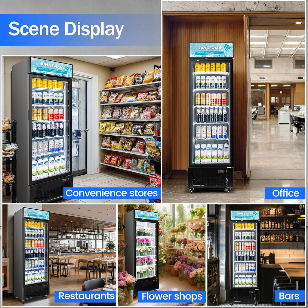 Commercial Display Refrigerator with Glass Door 12 Cu.ft Merchandiser Beverage Cooler Bar Black Drink Fridge for Convenience Stores, Supermarkets,Bars,Offices
