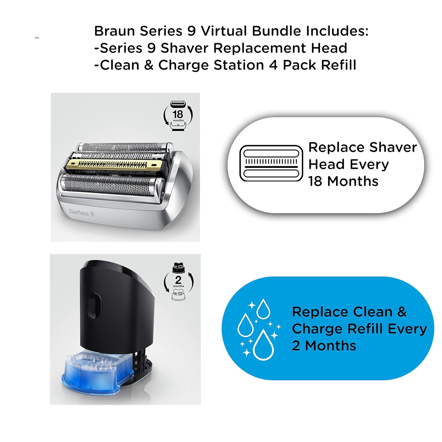 Braun Series 9 Electric Shaver Replacement Head - 92S - Compatible with All Series 9 Electric Razors & Clean & Renew Refill Cartridges CCR - 4 Pack